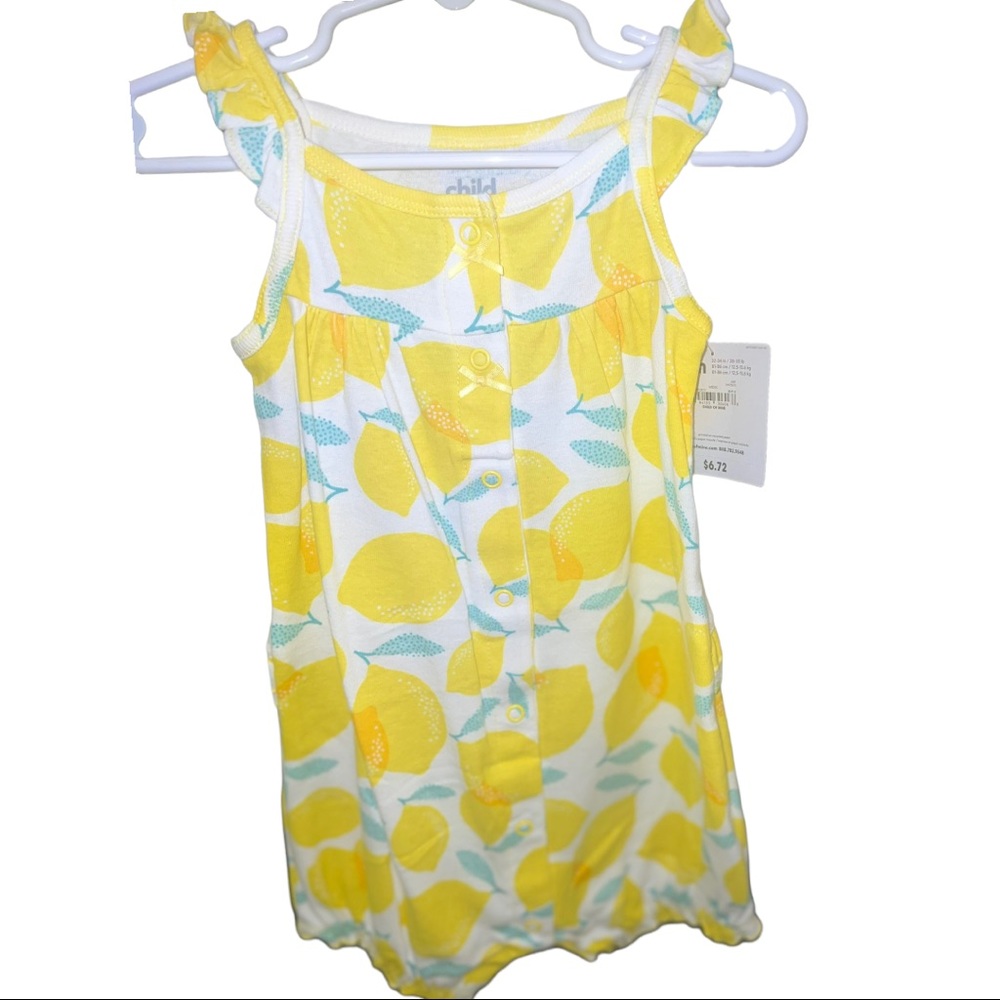 Childrens Yellow Lemon Print One-Piece Romper